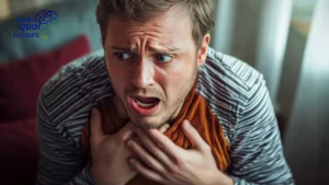 Personne ressentant une sensation d'étouffement pendant une crises d'angoisse