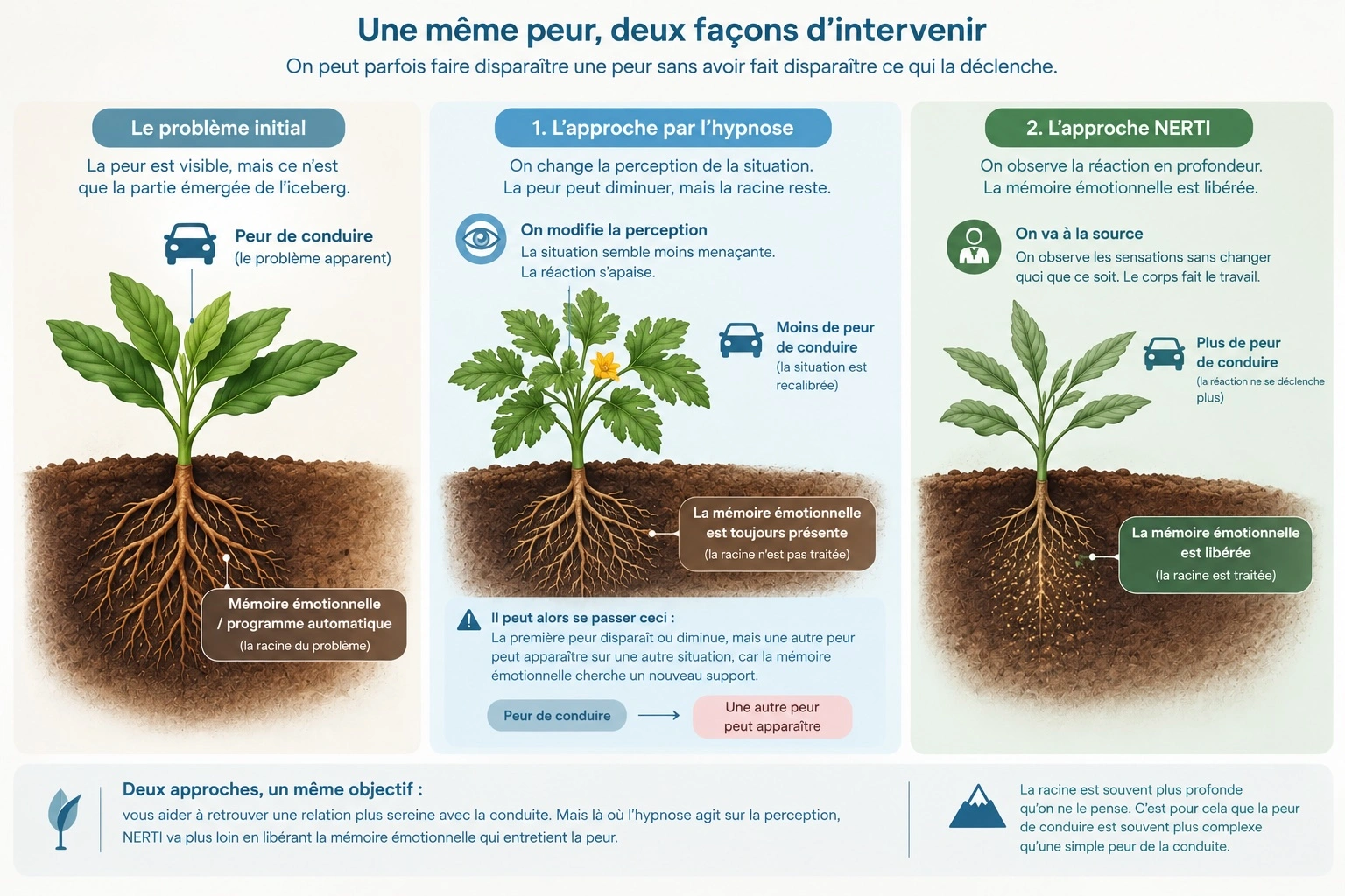 Schéma expliquant la différence entre NERTI et l'hypnose