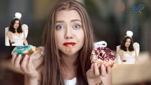 Personne des donuts sucrés en surpoids