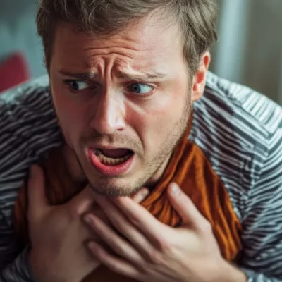 Personne ressentant une sensation d'étouffement pendant une crises d'angoisse